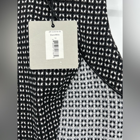 🆕 NWT ZAC Zac Posen VOGUE Peplum Midi Dress Printed Stretch Black Gray White 14 - Picture 14 of 14